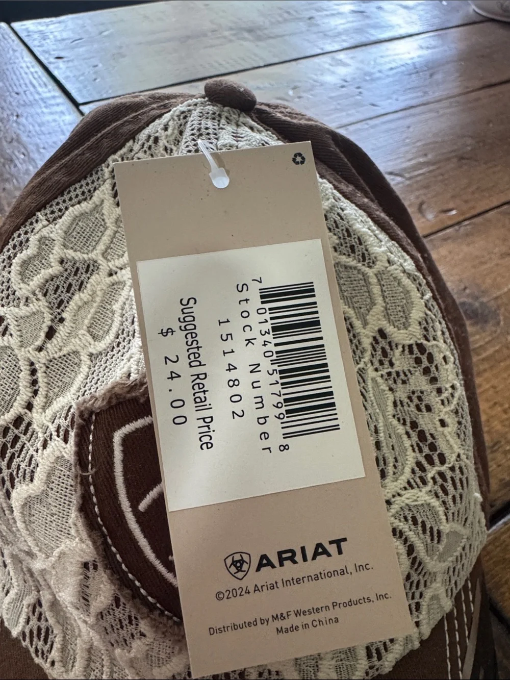 Ariat Brown and Cream Lace Cap